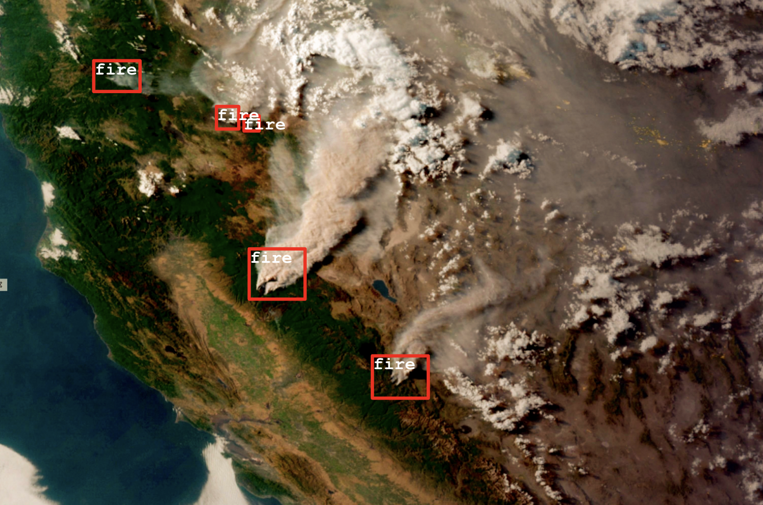 A satellite image of forest fires.